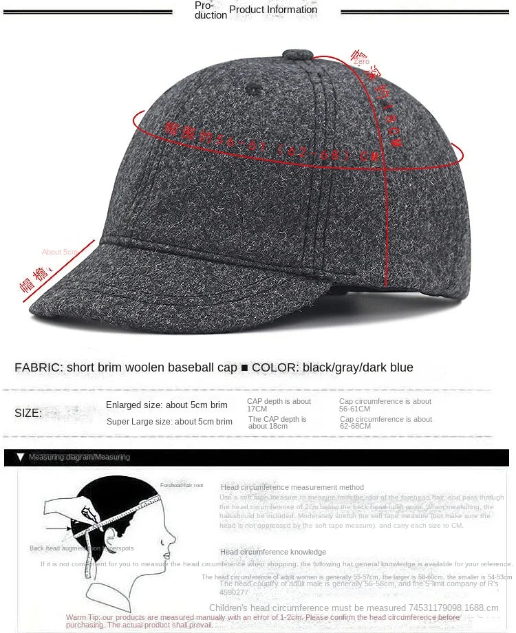Large Size Wool Short Brim Hat